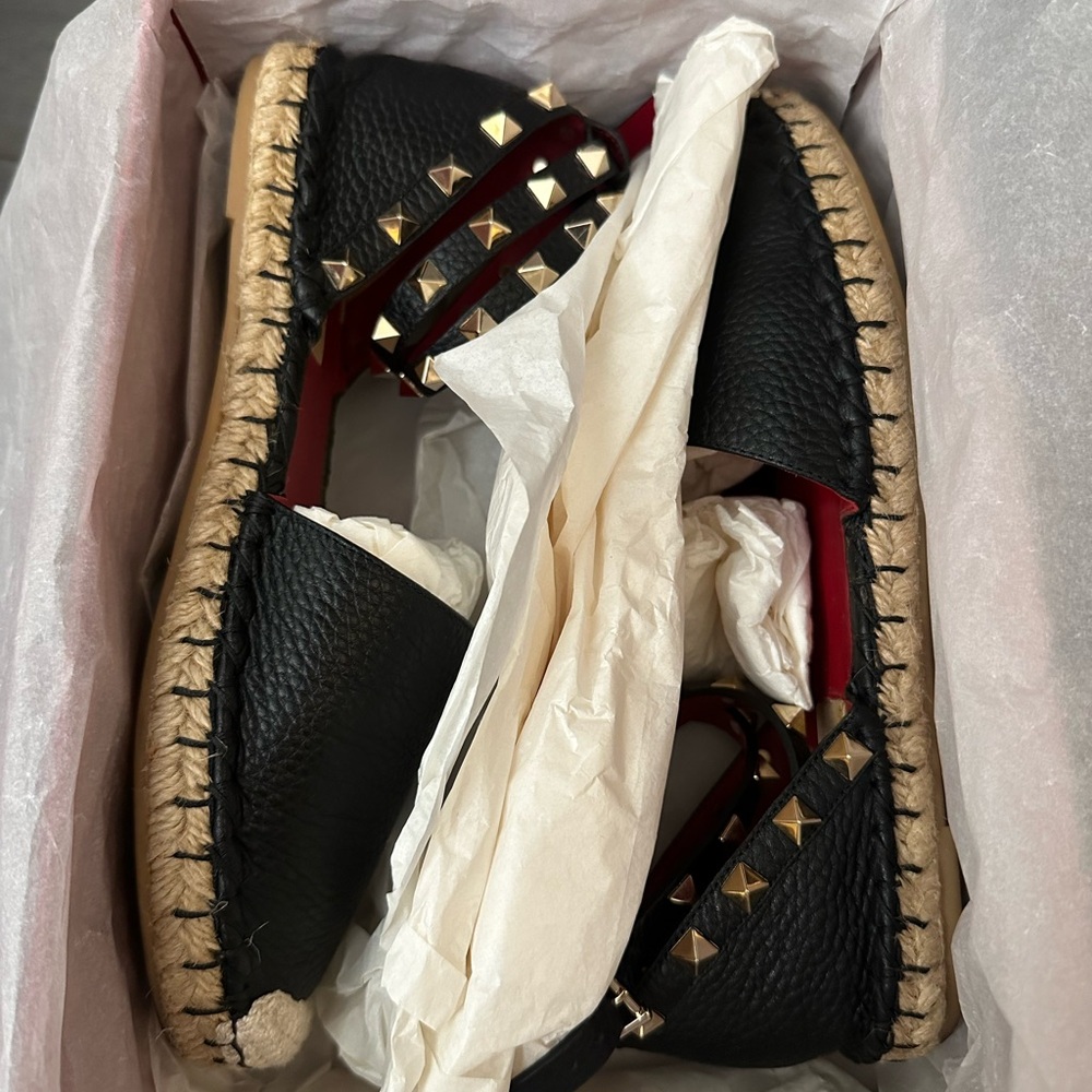 Valentino Black Espadrilles with Gold Studs